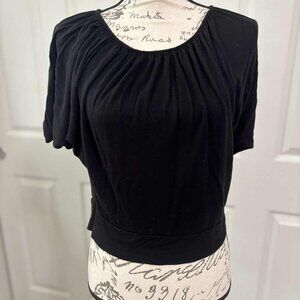 Black Short Top with Cinched Neckline & Batwing Sleeves Size XS